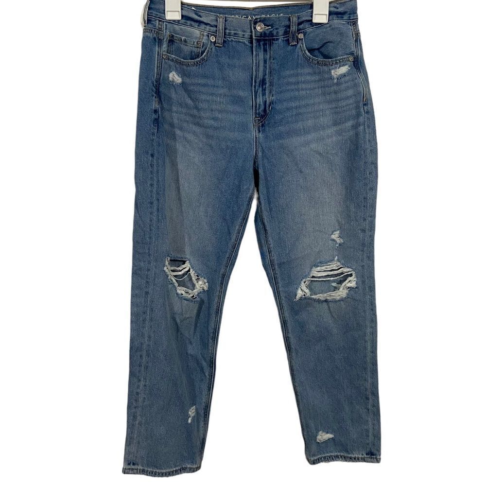 American Eagle Distressed Medium Wash Mom Jeans